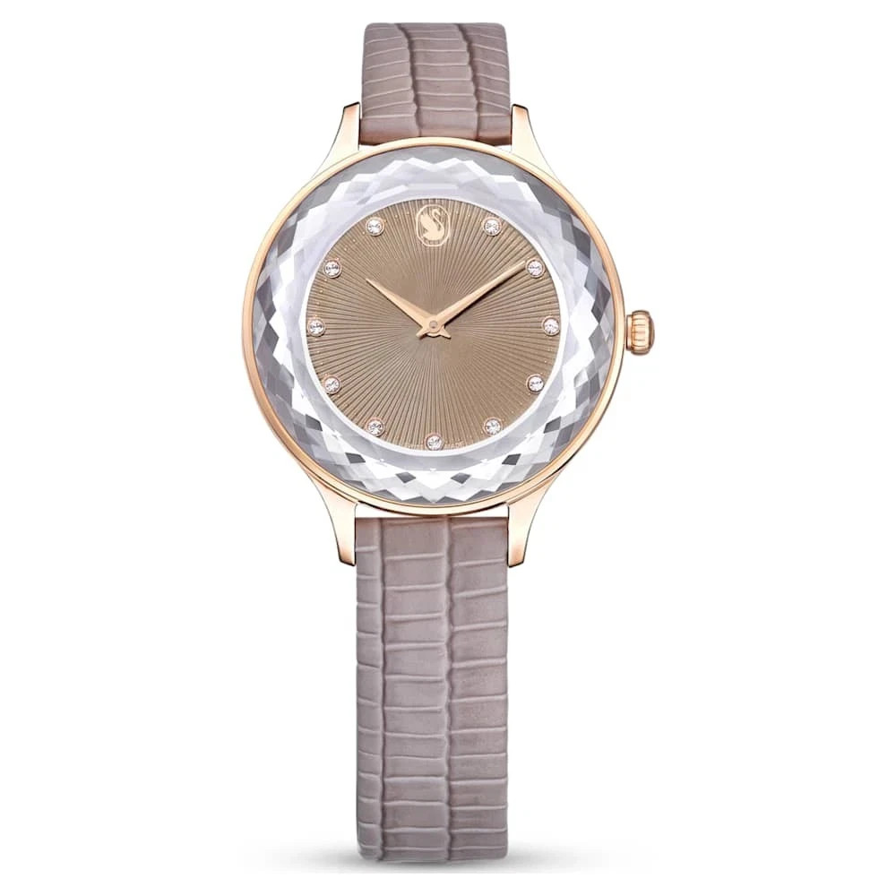 Swarovski Octea Nova watch Swiss Made Beige Leather, Rose gold-tone 5649999