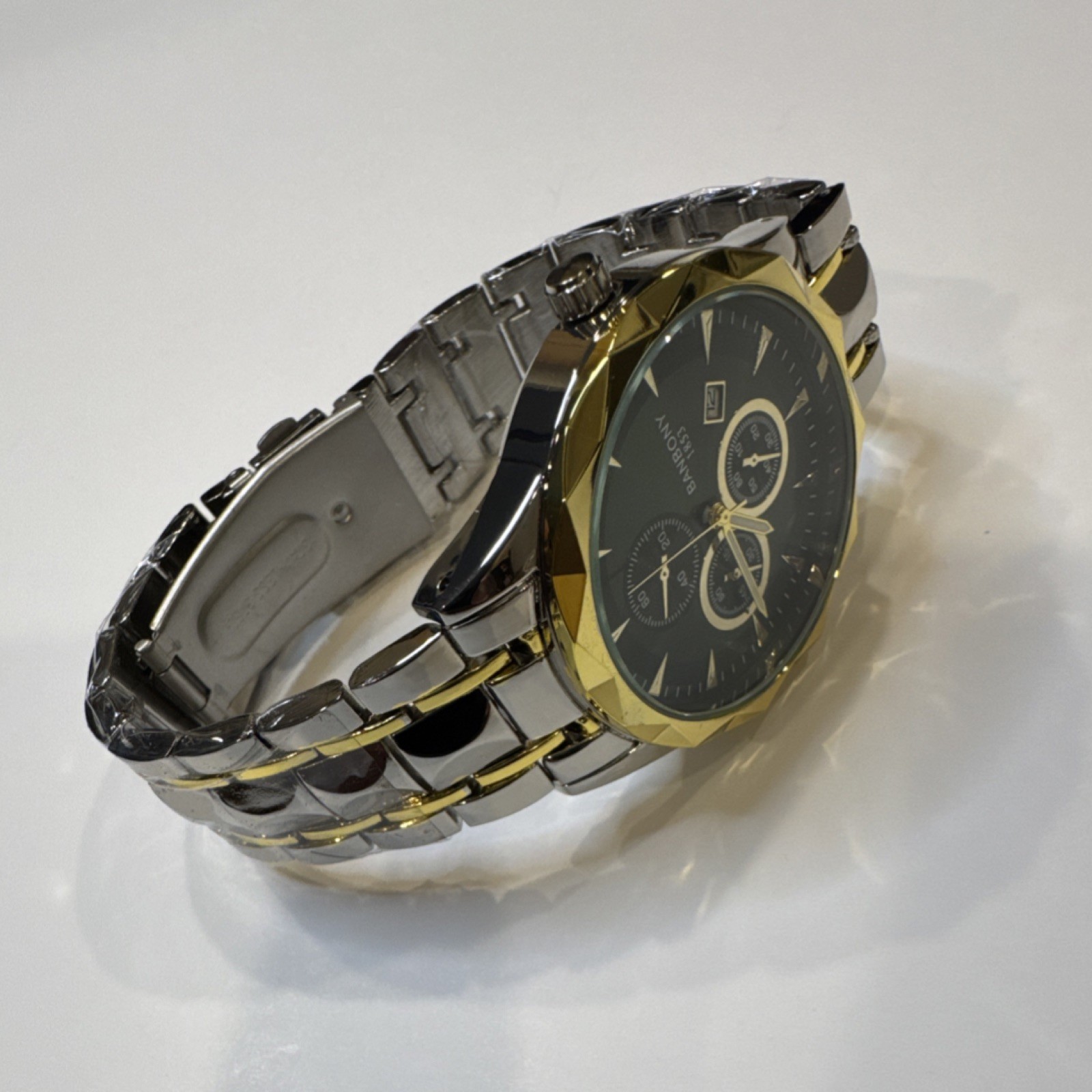 Banbony 1853 Men’s Green Dial Two-Tone SS Bracelet Quartz Date 43mm Watch