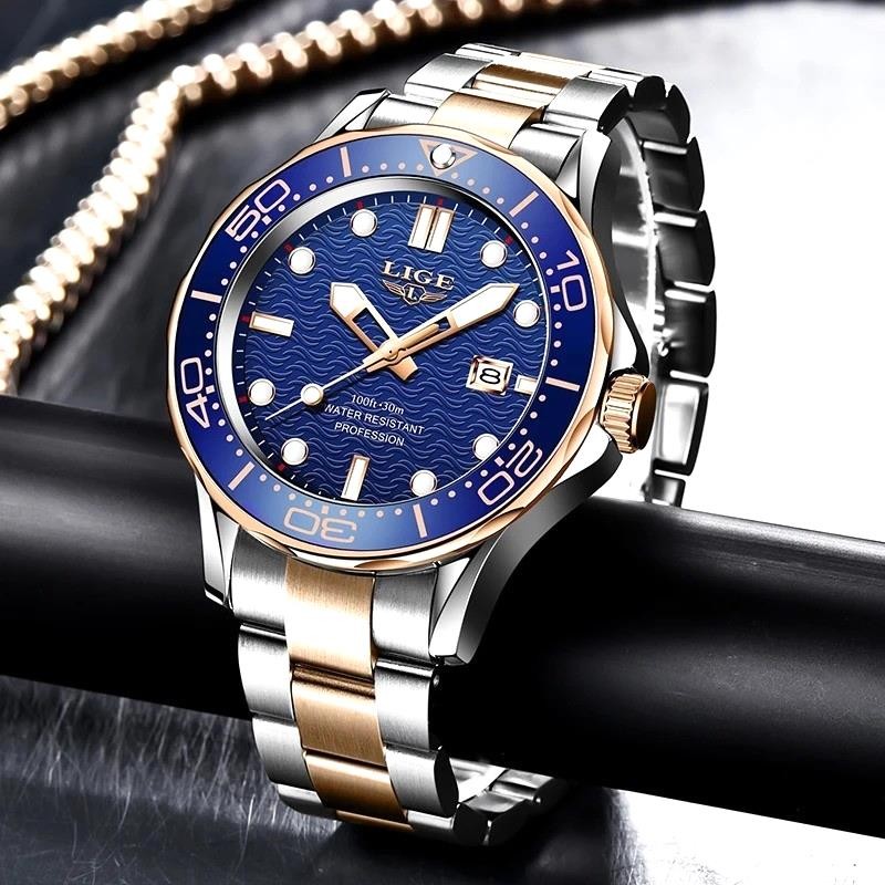 44MM LIGE Luxury Quartz Watch Men’s Diver Stainless 30M Waterproof Luminous NEW