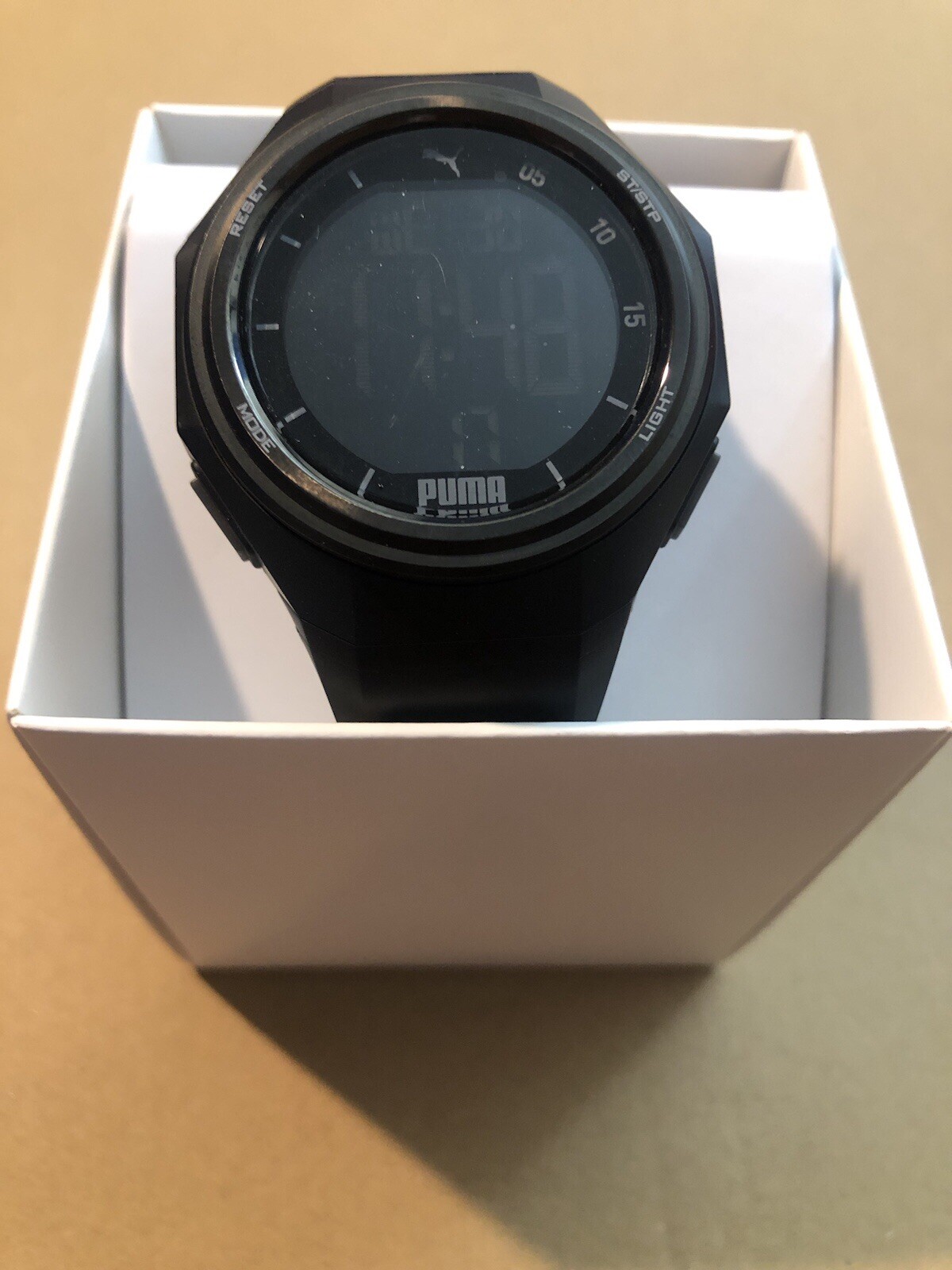 PUMA Mens Sports Watch, Black Digital LCD, Black Polyurethane Band P6041