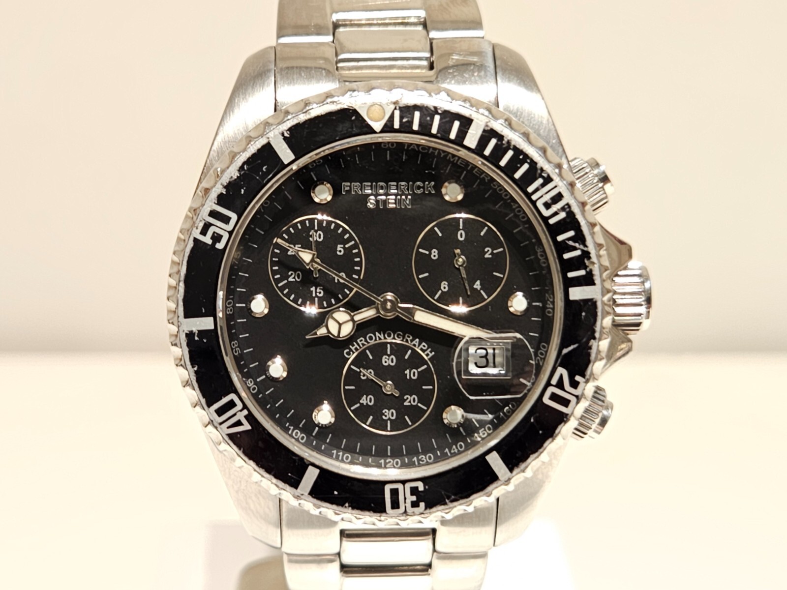 RETRO RARE SPORT 100m MEN’S ST.STEEL QUARTZ CHRONOGRAPH WATCH “FREIDERICK STEIN”