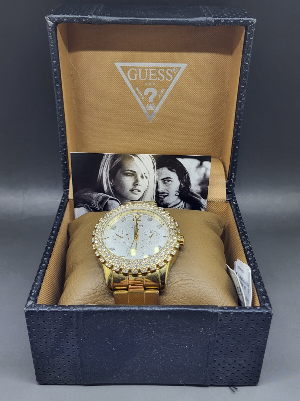 Guess Women’s Wrist Watch Gold Tone Metal with Stones Silver Dial Model U0335L2