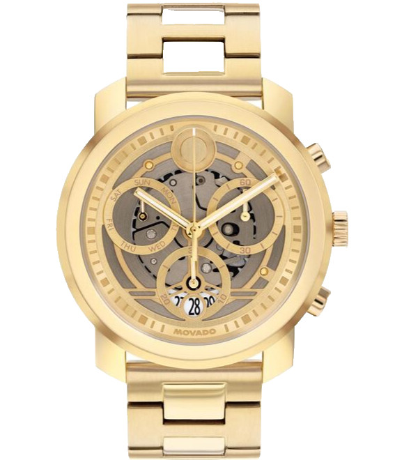 MOVADO BOLD TREND CHRONOGRAPH 3601355 GRAY DIAL GOLD BRACELET 44MM MENS WATCH