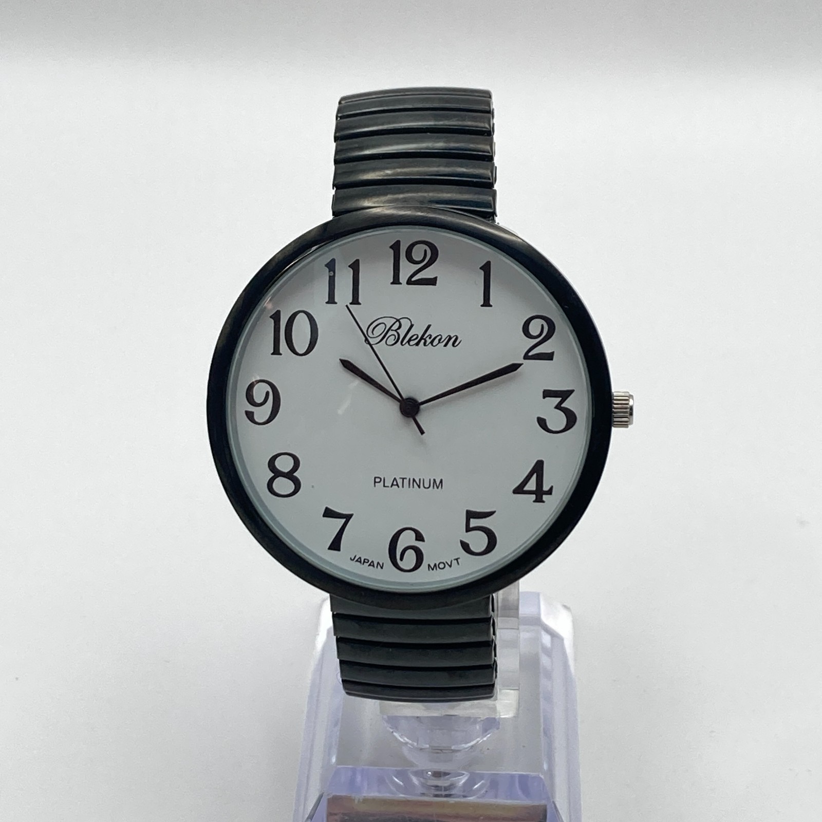 Blekon Women’s Easy Reader Watch 44mm Black Stretch Band Retro New Battery 6.5″
