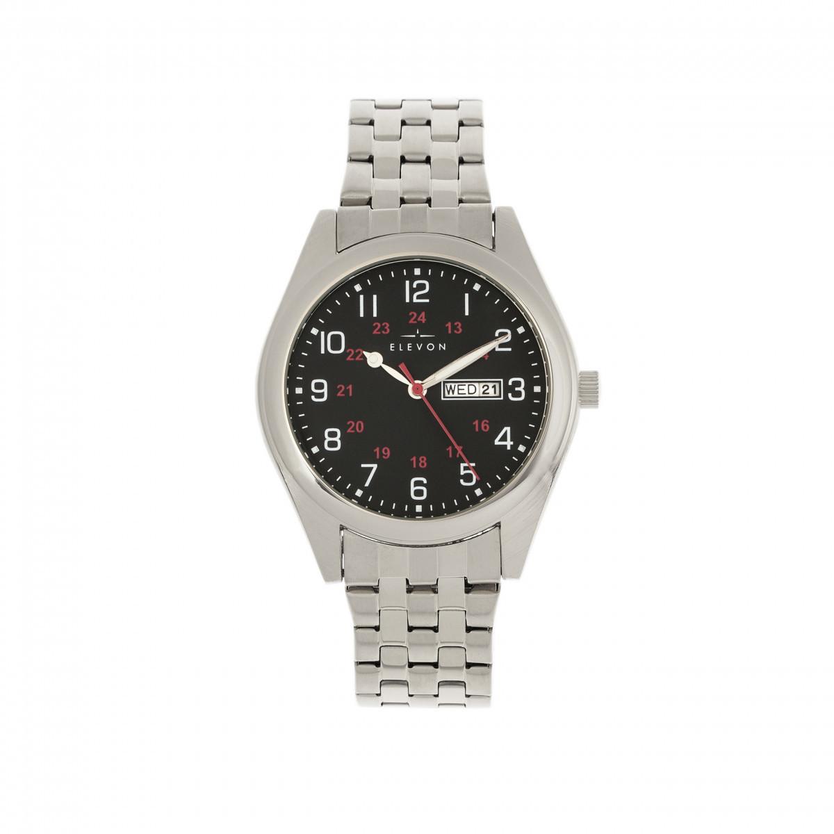 Elevon Gann Men’s Black Dial Silver Bracelet Watch with Day Date ELE106-2