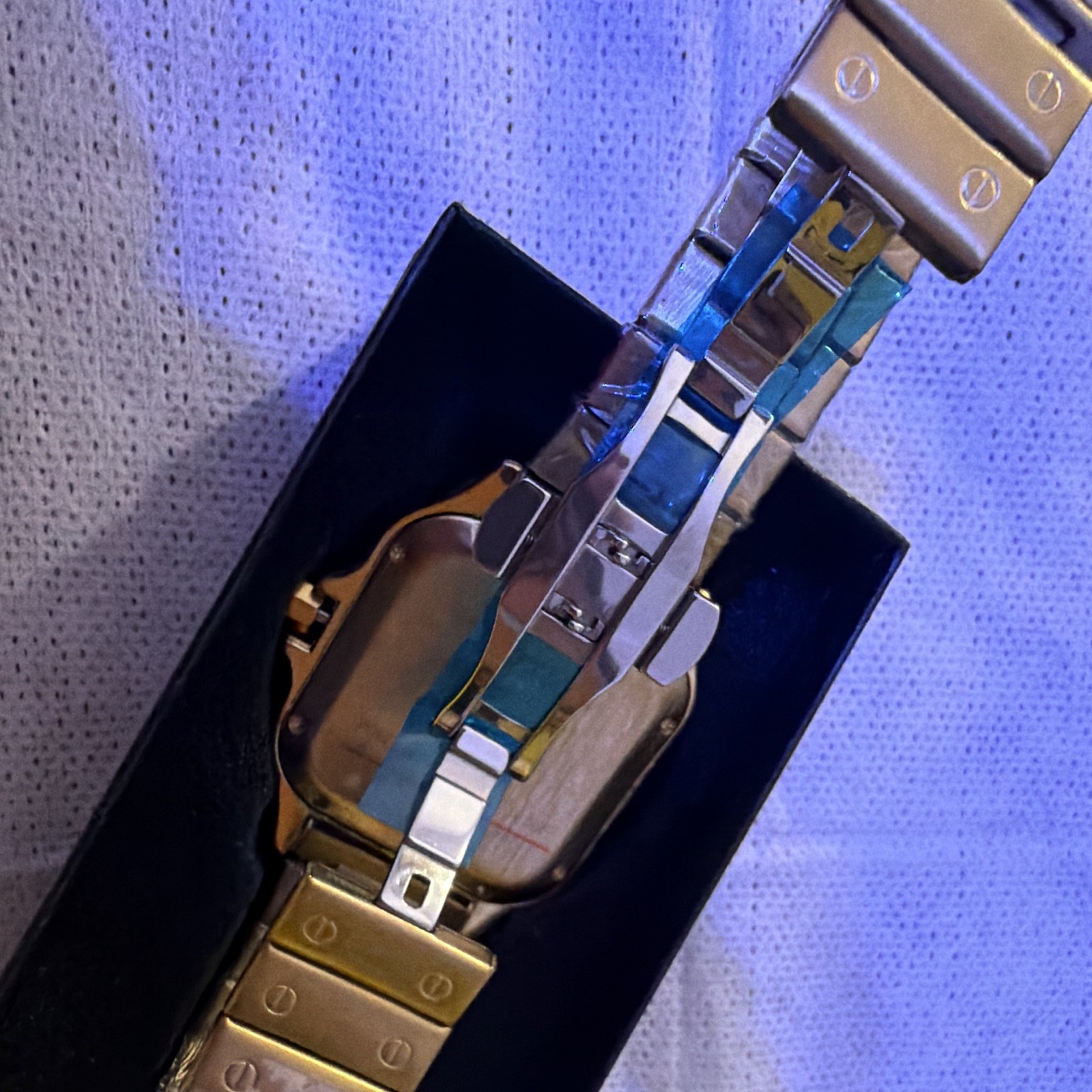 Cartier Santos Quartz Swiss Made Date 29mm Square Gold Tone Bracelet Watch