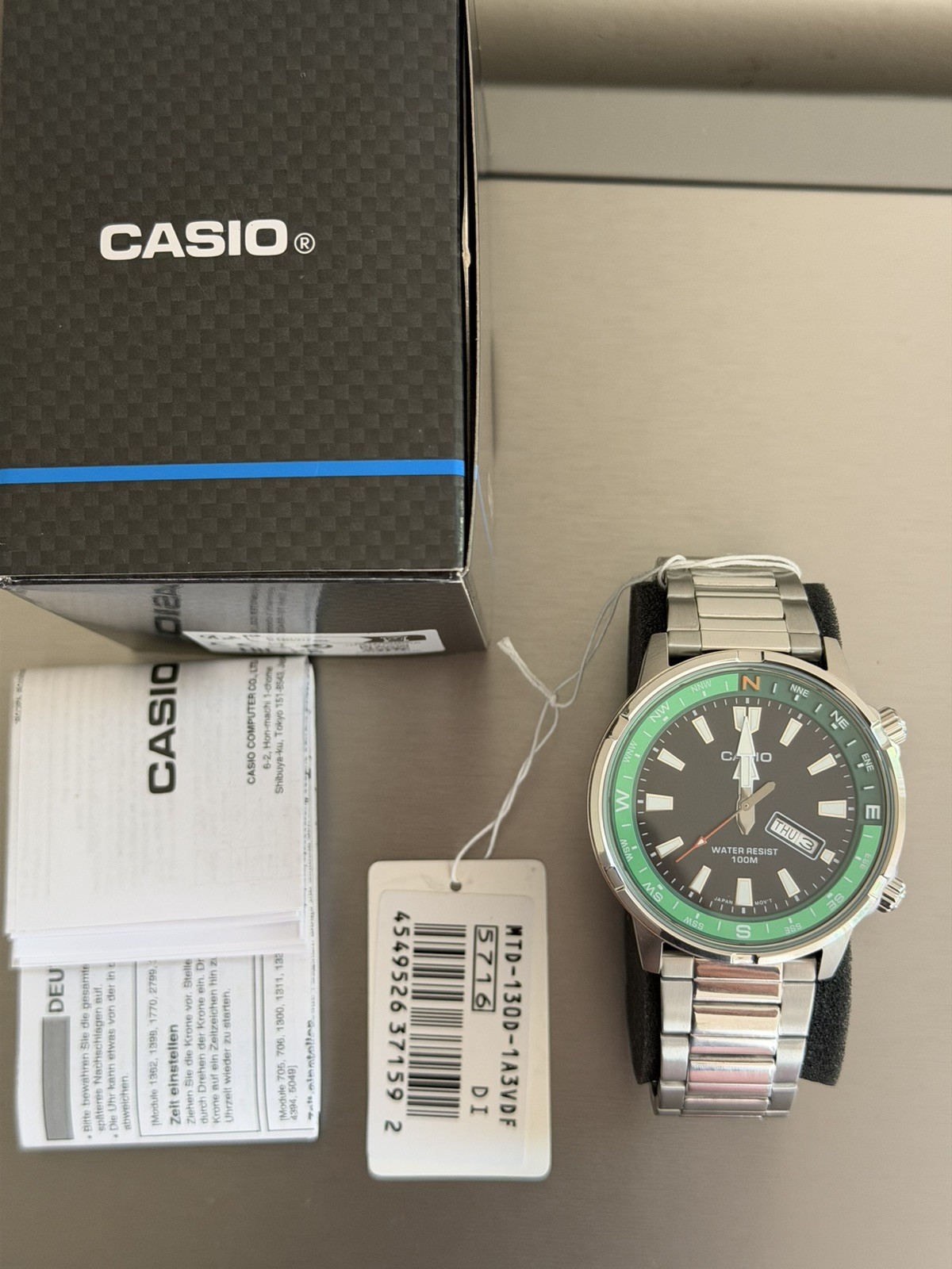 Casio Sports Green Bezel Black Dial Stainless Steel Watch MTD-130D-1A3