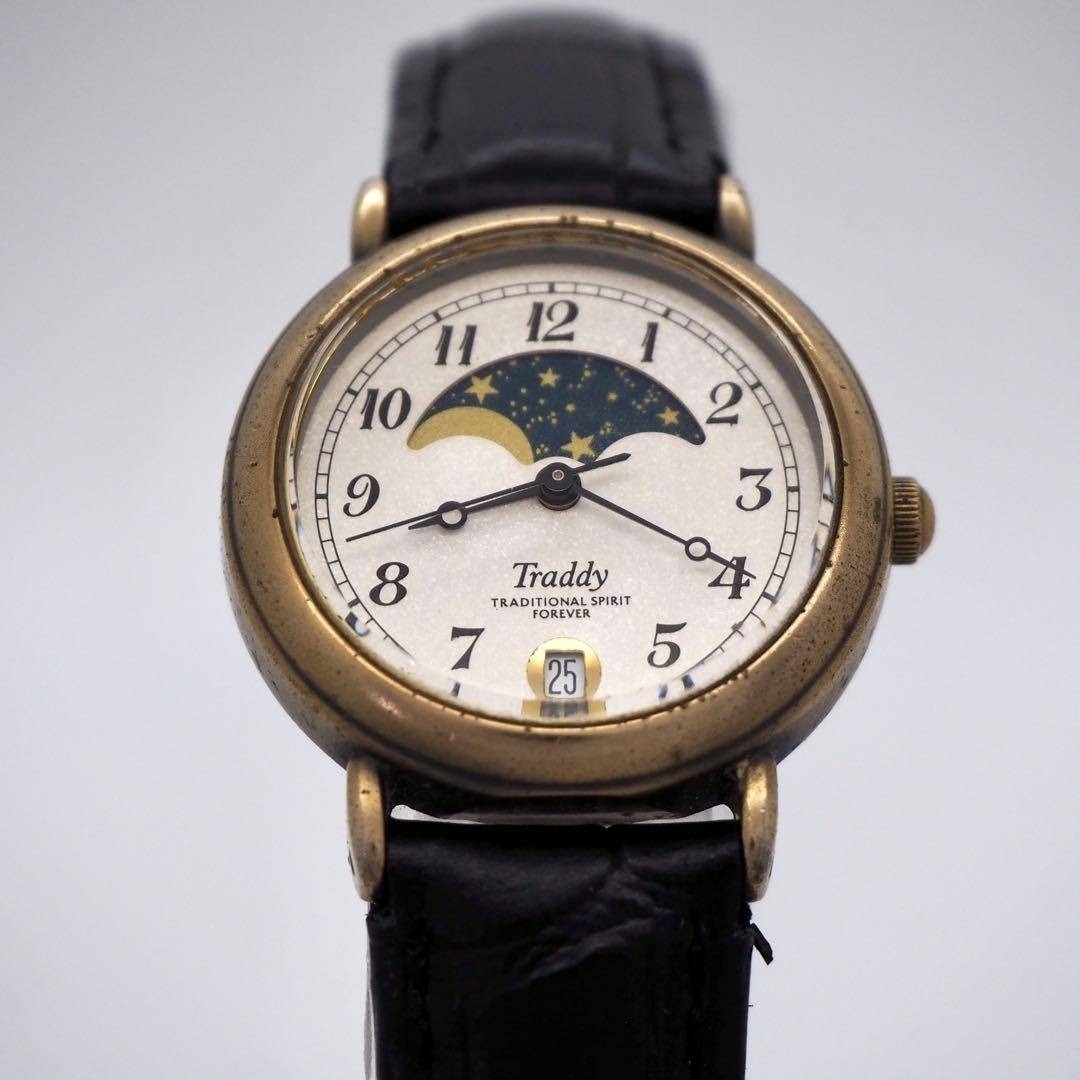 [Used] CASIO Traddy Watch LV-615 Moon Phase Antique White Pearl 17.1 cm Working