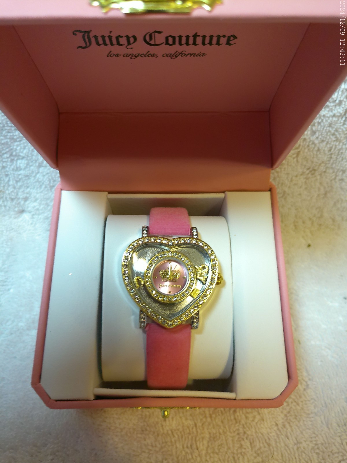 Juicy Couture Heart Bling Heart Watch With Pink Velvet Band New In Box