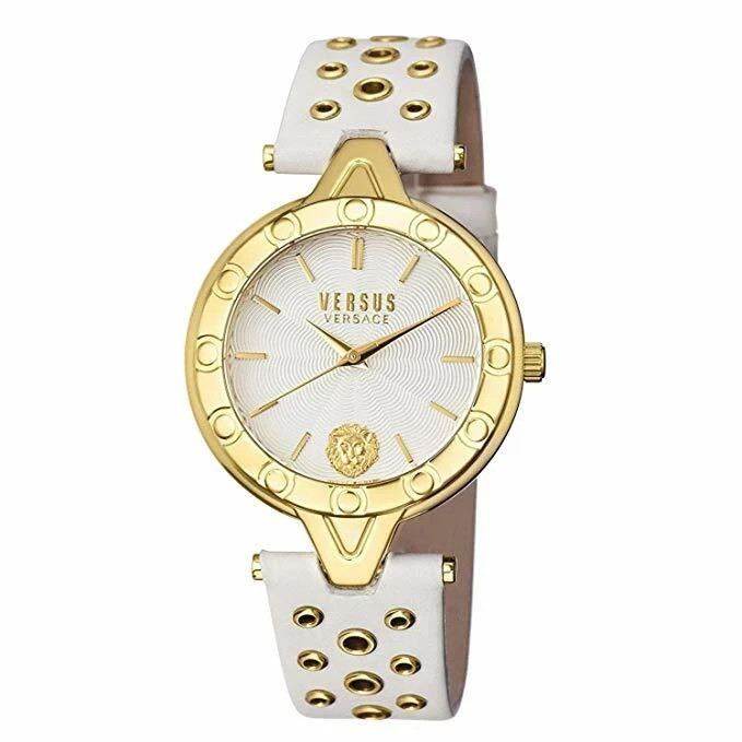 Versus by Versace Women’s SCM090016 V Versus Eyelet Leather White and Gold Watch