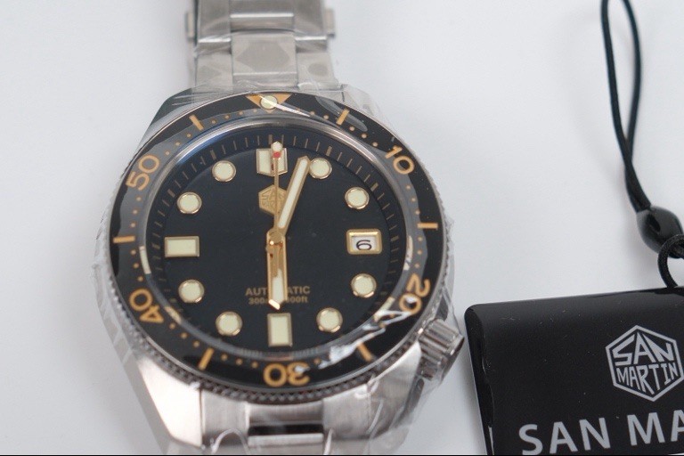 San Martin SN008-G V3 Automatic Diver Watch Set Latest Version Matte Black Gold