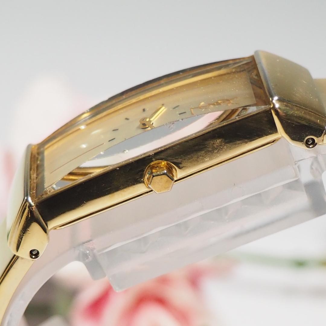 Yves Saint Laurent Square Bangle Quartz Watch Gold 30mm Wrist 16cm 6.3in Running