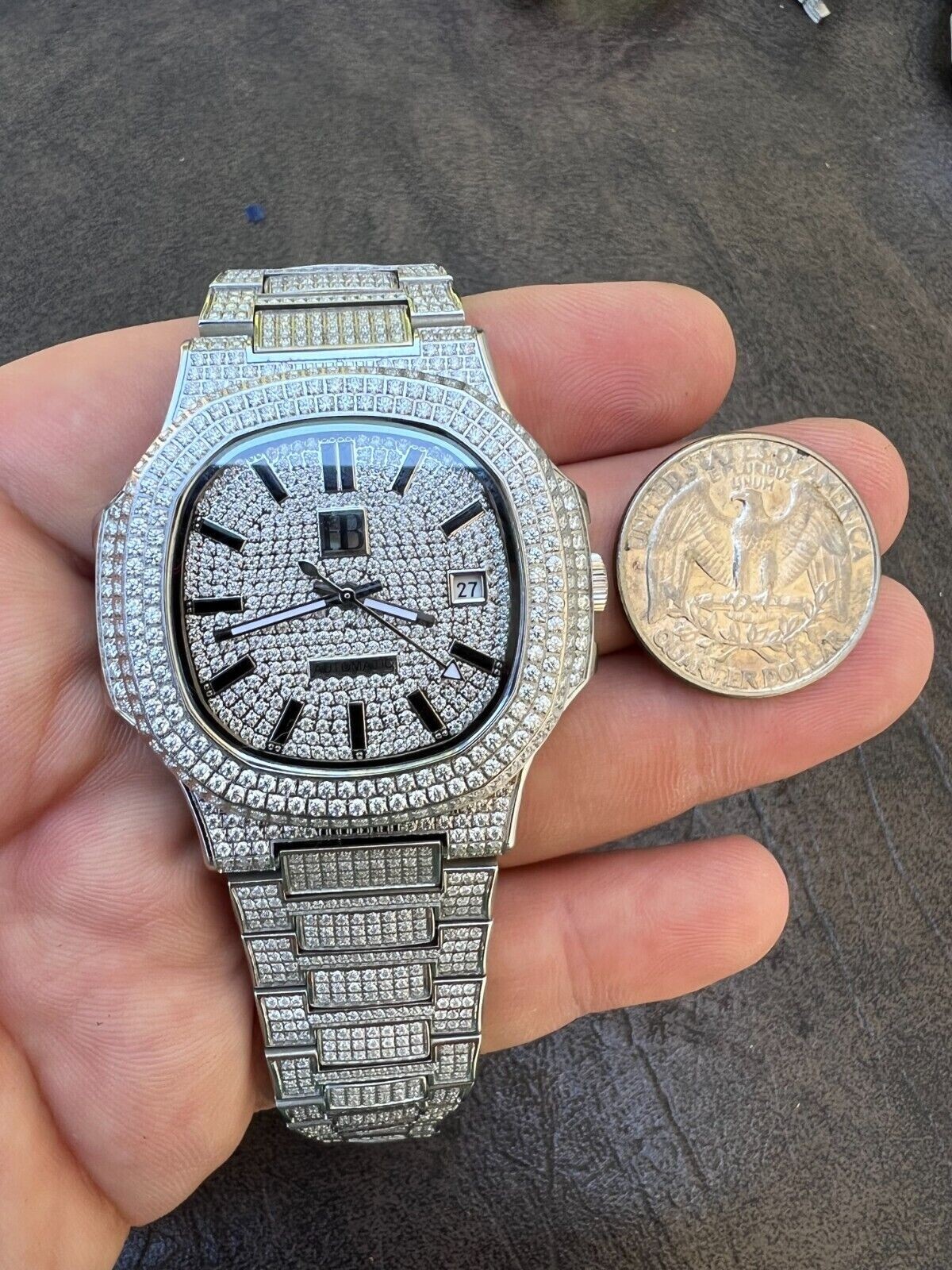 Real Mens Watch Fully Iced Blinged Stainless Steel Bust Down Out 41mm Hip Hop