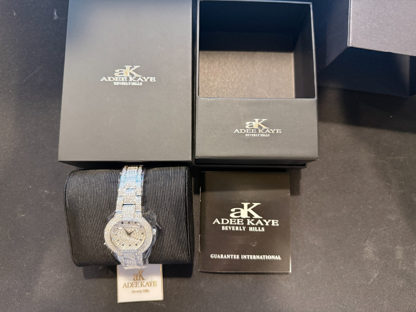 NEW IN BOX Adee Kaye Crystal Watch AK2005-L Astonish Collection Silver Tone