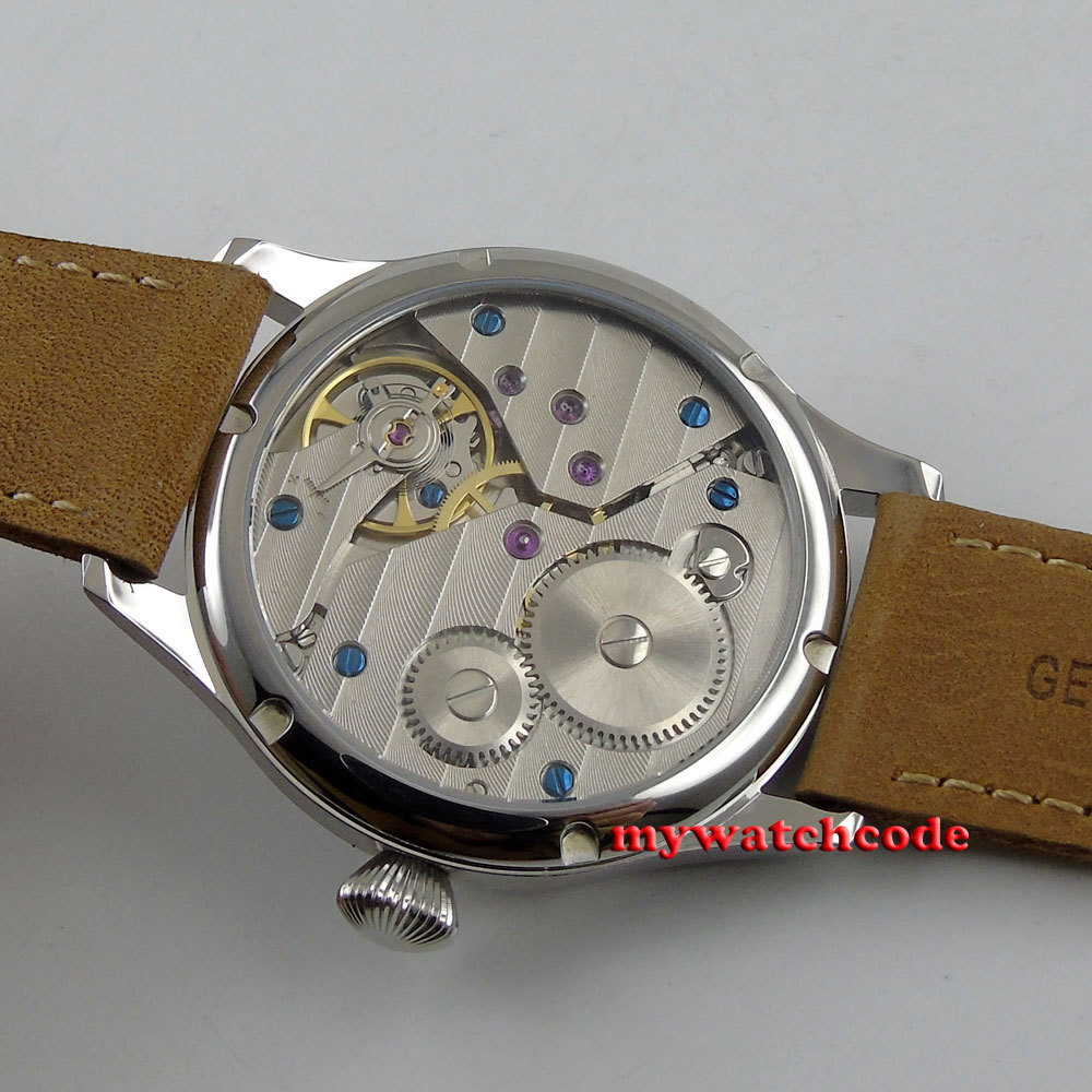 44mm sterile gray dial cow leather aisa 6497 hand winding movement mens watch