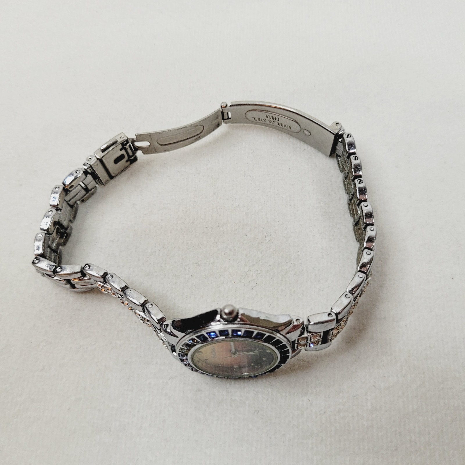 Vintage Armitron Now Womens Watch Silver Bracelet Band Rhinestones Colorful READ
