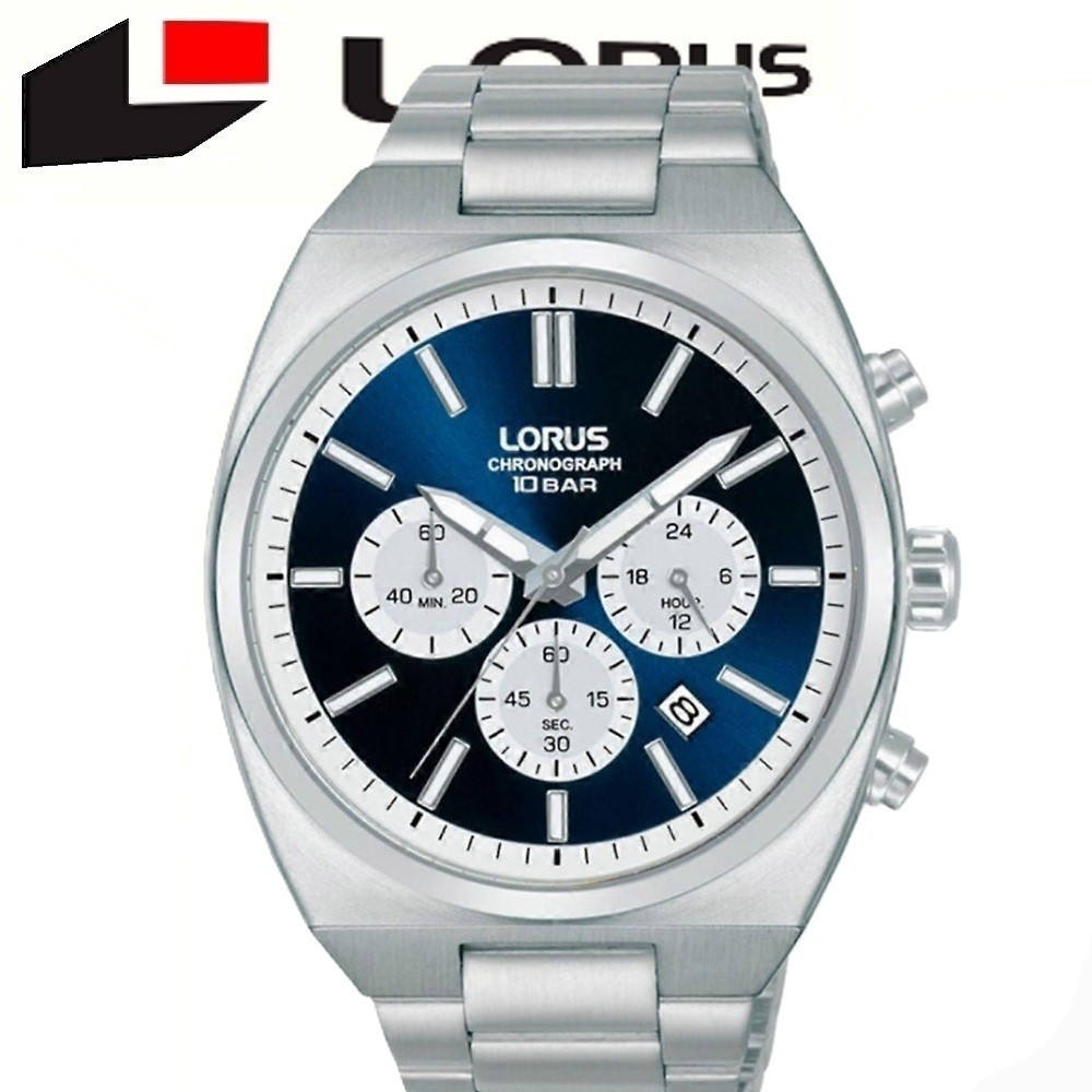 Lorus RT363KX9 Chronograph Blue Panda Dial SS Brace Watch RRP £109.99 2 Yr Guar