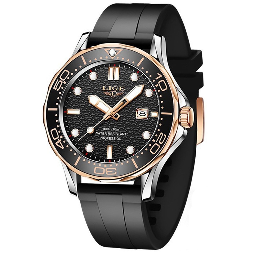 LIGE Brand Men Watch Fashion Calendar Silicone Wristwatch Boys Sport Watches