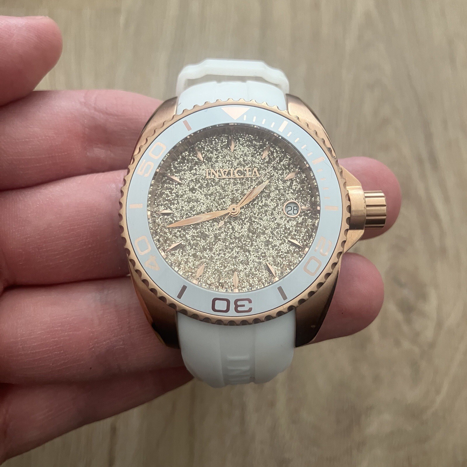 Invicta Women’s Angel Lady Rose Gold Glitter Dial St Steel Watch 22704