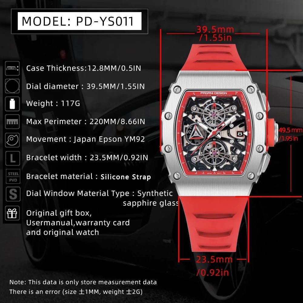 New 40MM Barrel Hollow Fashion Casual Men’s Quartz Watches Sapphire Glass Quart