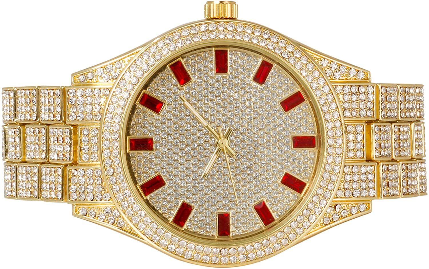 Men Gold Fully Iced Watch Bling Rapper Simulate Diamond Metal Band Luxury Stone