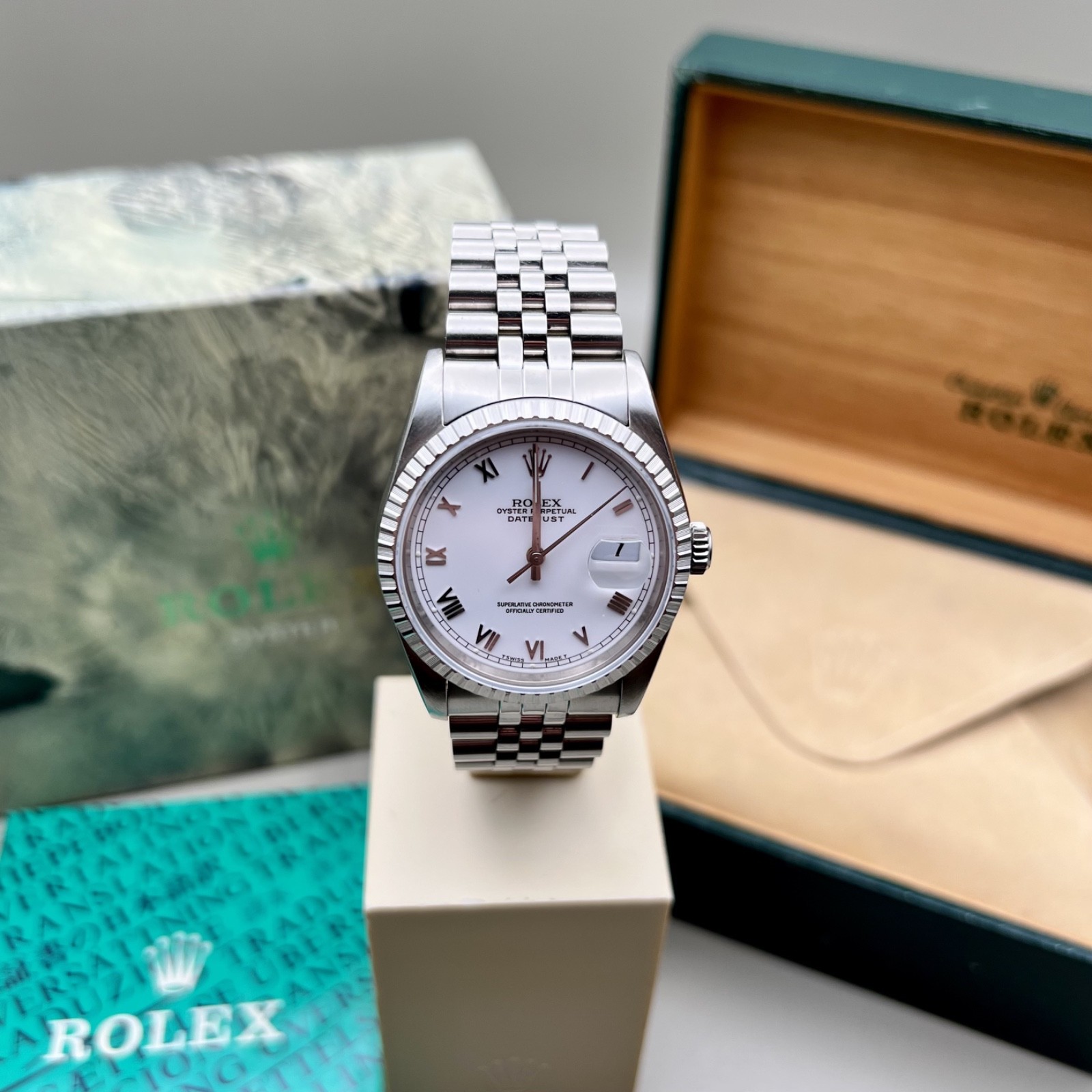 Rolex Datejust 36, 16220 Original Box, White Roman Dial, Jubilee Bracelet