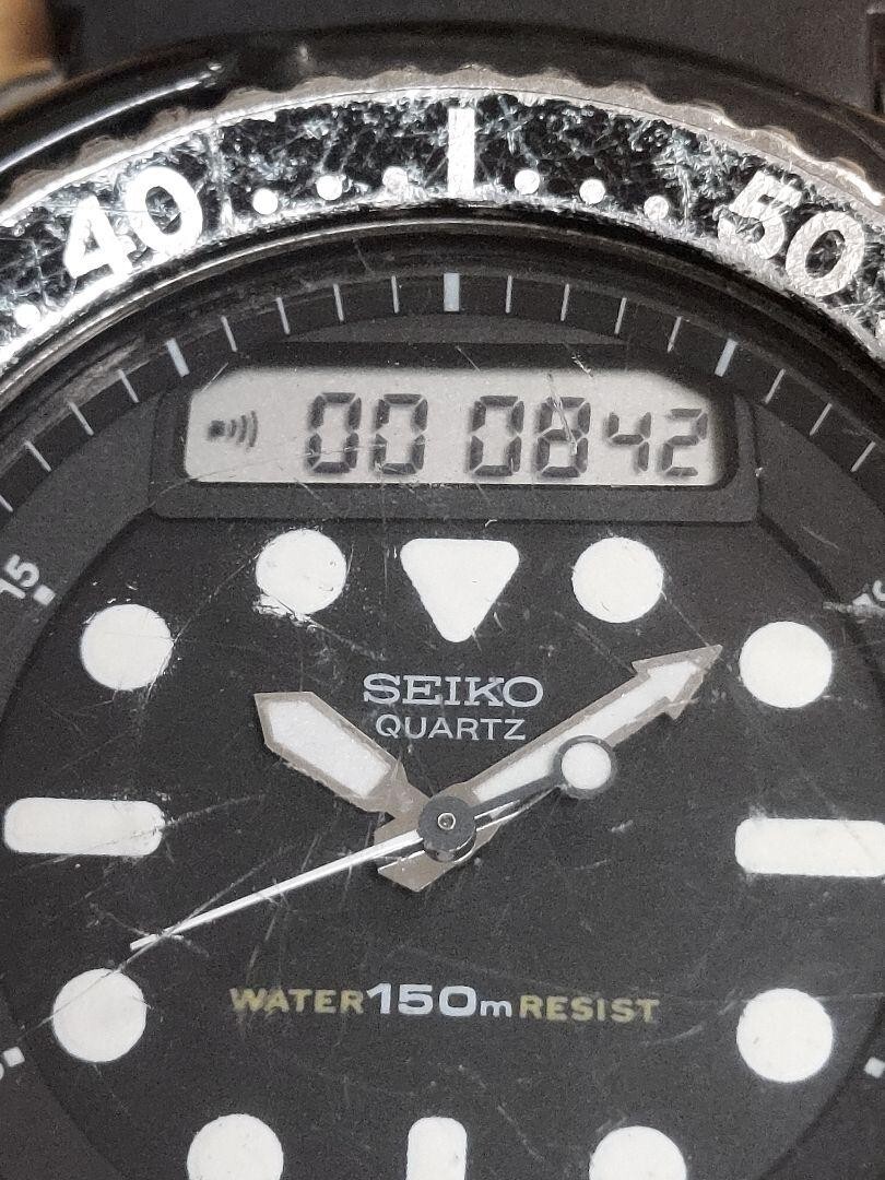 SEIKO H558-5000 Arnie Hybrid Diver Quartz Analog Black 150m Predator used