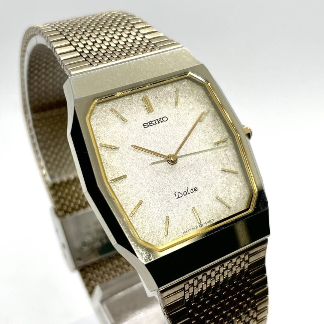 Seiko Dolce Rectangular Tank Gold Dial Quartz Tungsten Steel Auth Authentic