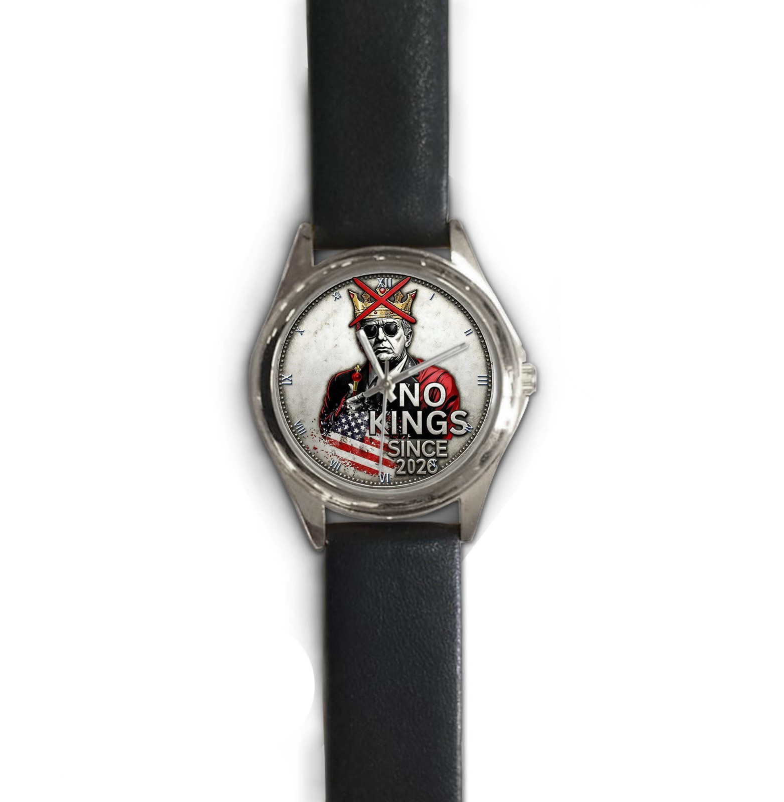 Shop Casual Men’s Watch No Kings Since 2026 Trump Face Stainless Steel Material!
