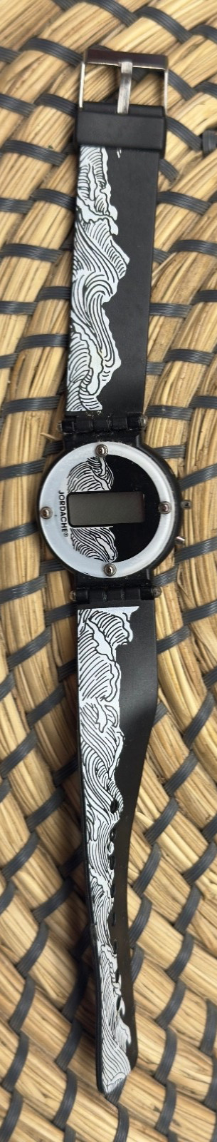 Vintage 1990’s Jordache Digital Wristwatch Retro Watch Black White Waves Ocean