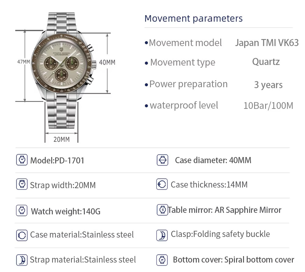 Pagani Design 1701 40mm Moonwatch Luminova AR Sapphire Ceramic Bezel Seiko VK63