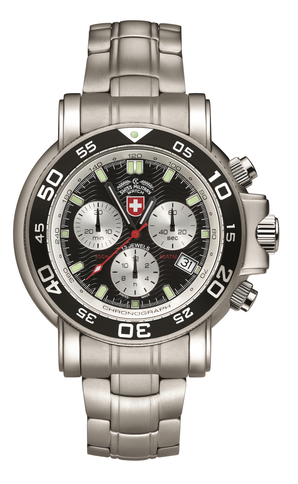 CX SWISS MILITARY NAVY DIVER 500 WATCH SWISS RONDA CHRONO MOVEMENT BLACK