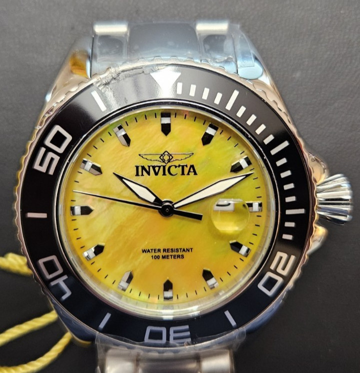 Invicta Pro Diver 48mm Men’s Quartz Watch Yellow Mother Of Pearl Dial 49640 NIB