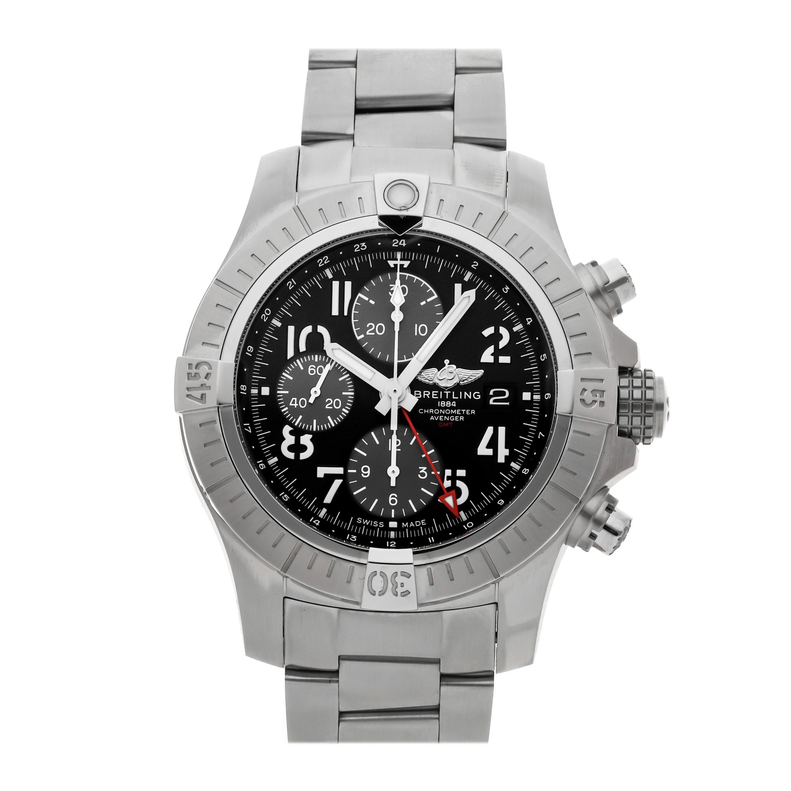 Breitling Avenger Chronograph GMT Steel Auto 45mm Black Dial Watch A24315101B1A1