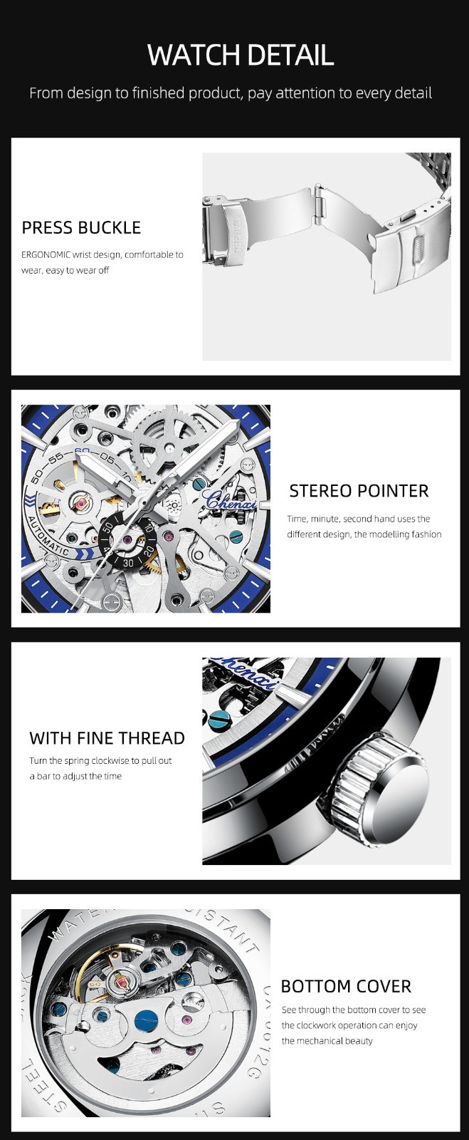 CHENXI Men’s Leather Hollow Out Luminous Tourbillon Automatic Mechanical Watch