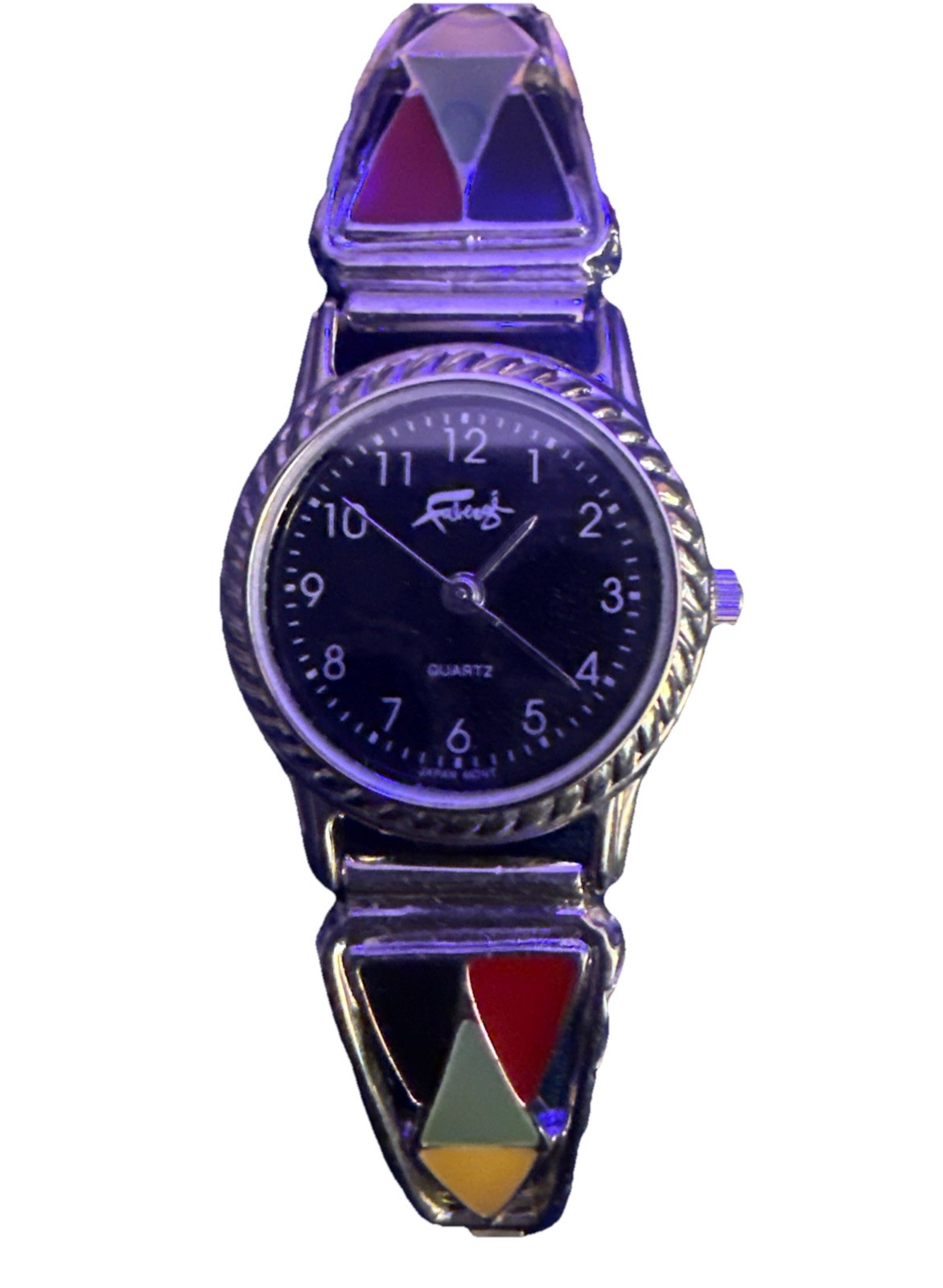 Elegant Vintage Womens Faberge Watch Stainless Steel Silver Multicolor Round New