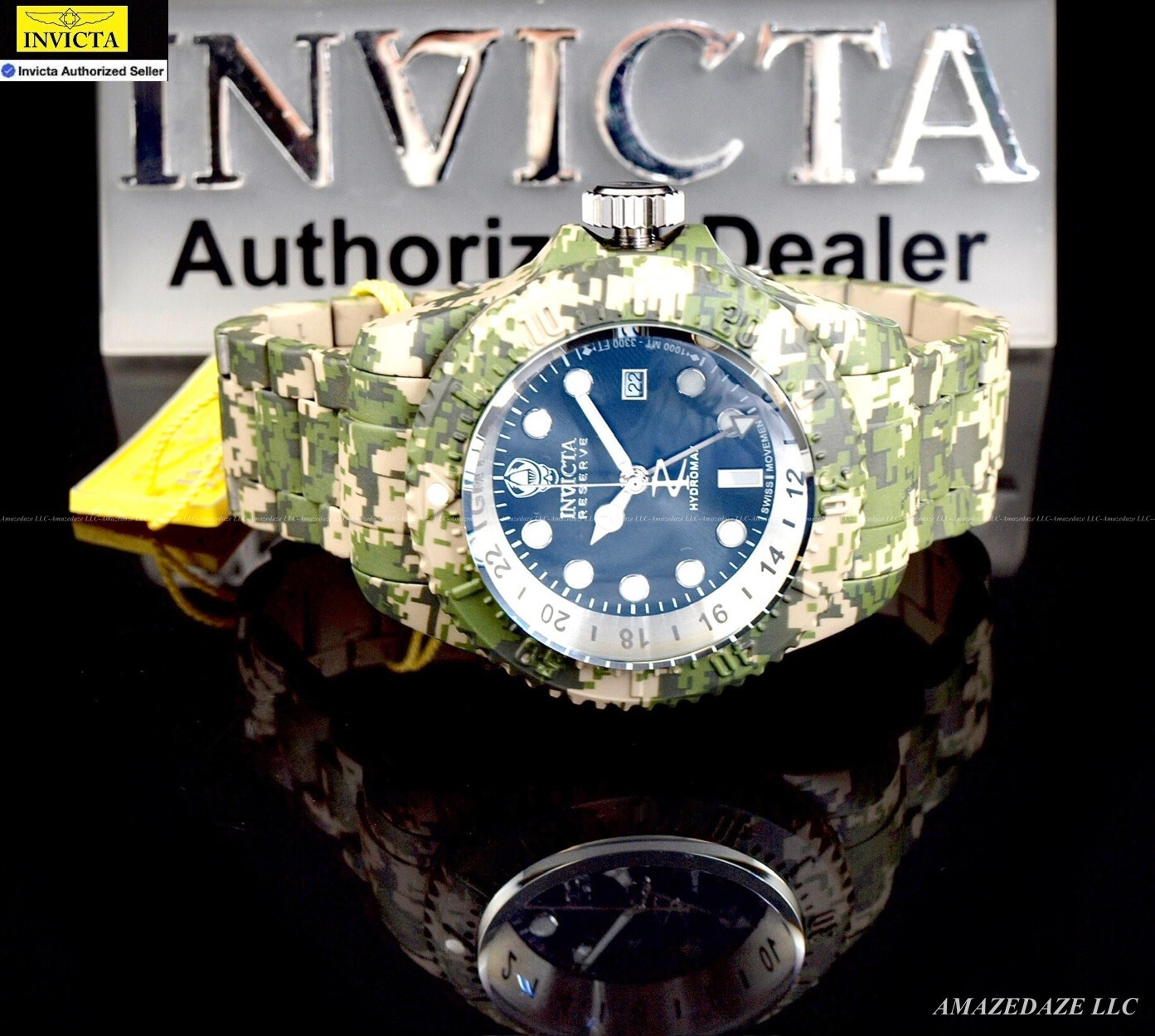 NEW Invicta Men Reserve 52mm Hydromax Swiss GMT CAMO GRAFFITI SS BLK DIAL Watch