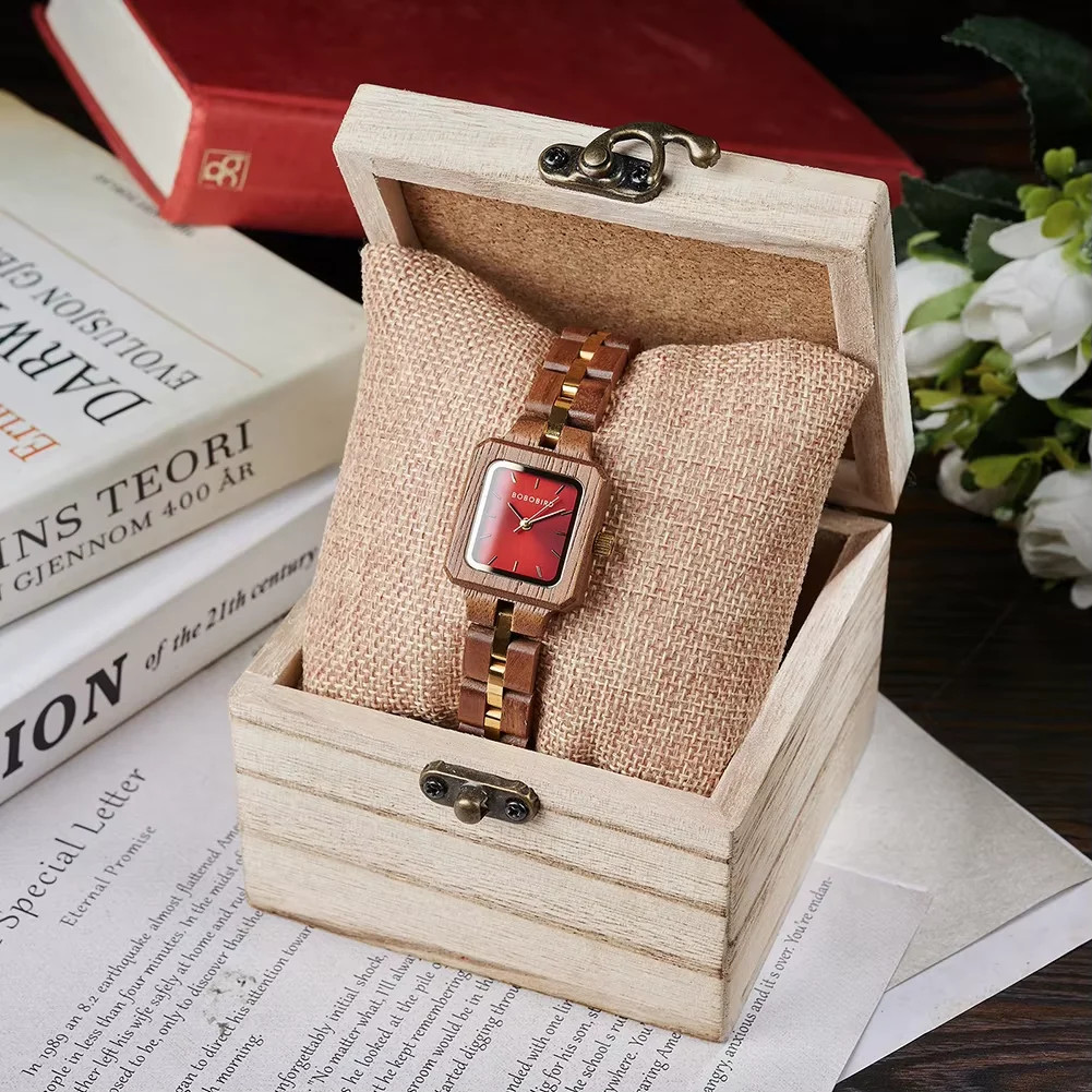 BOBO BIRD Wooden Watch Women’s Navy Blue Quartz Wristwatch Engraved Gift
