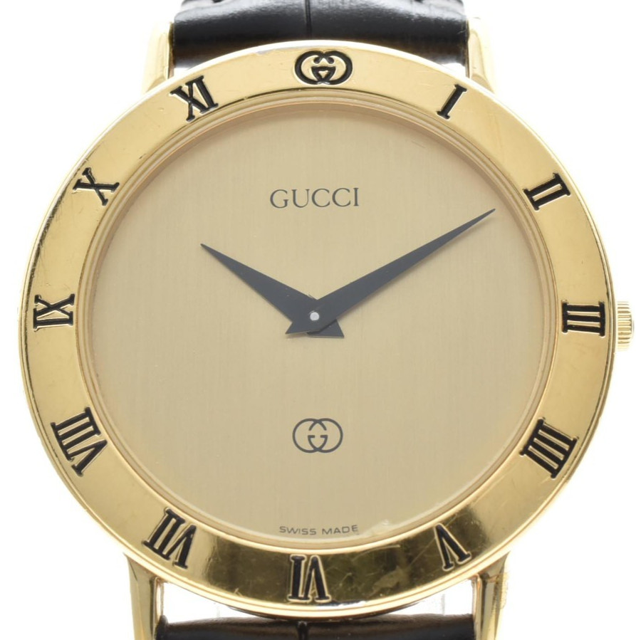 Vintage [EXC+5] GUCCI 3000M 33mm Gold Dial Quartz Men’s Watch From JAPAN
