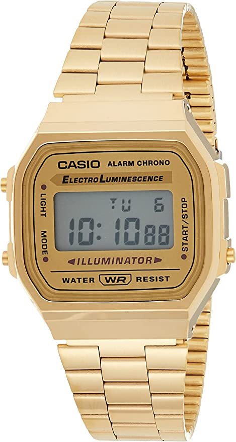 Casio Digital Alarm Stainless Steel band Unisex Watch A168WG-9W Original New