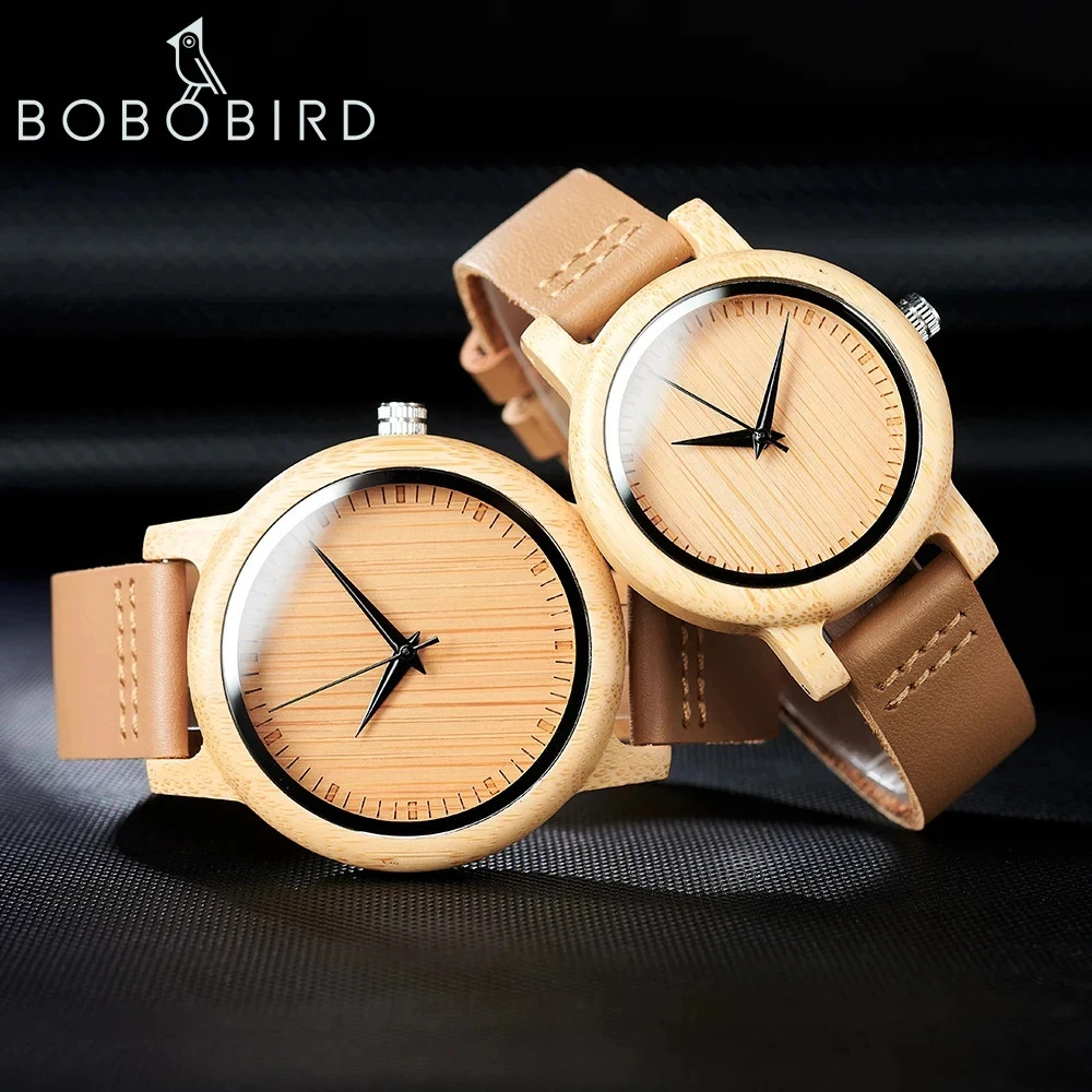 BOBO BIRD Bamboo Wood Watch Quartz Men Women Couple Wristwatch Gift Box