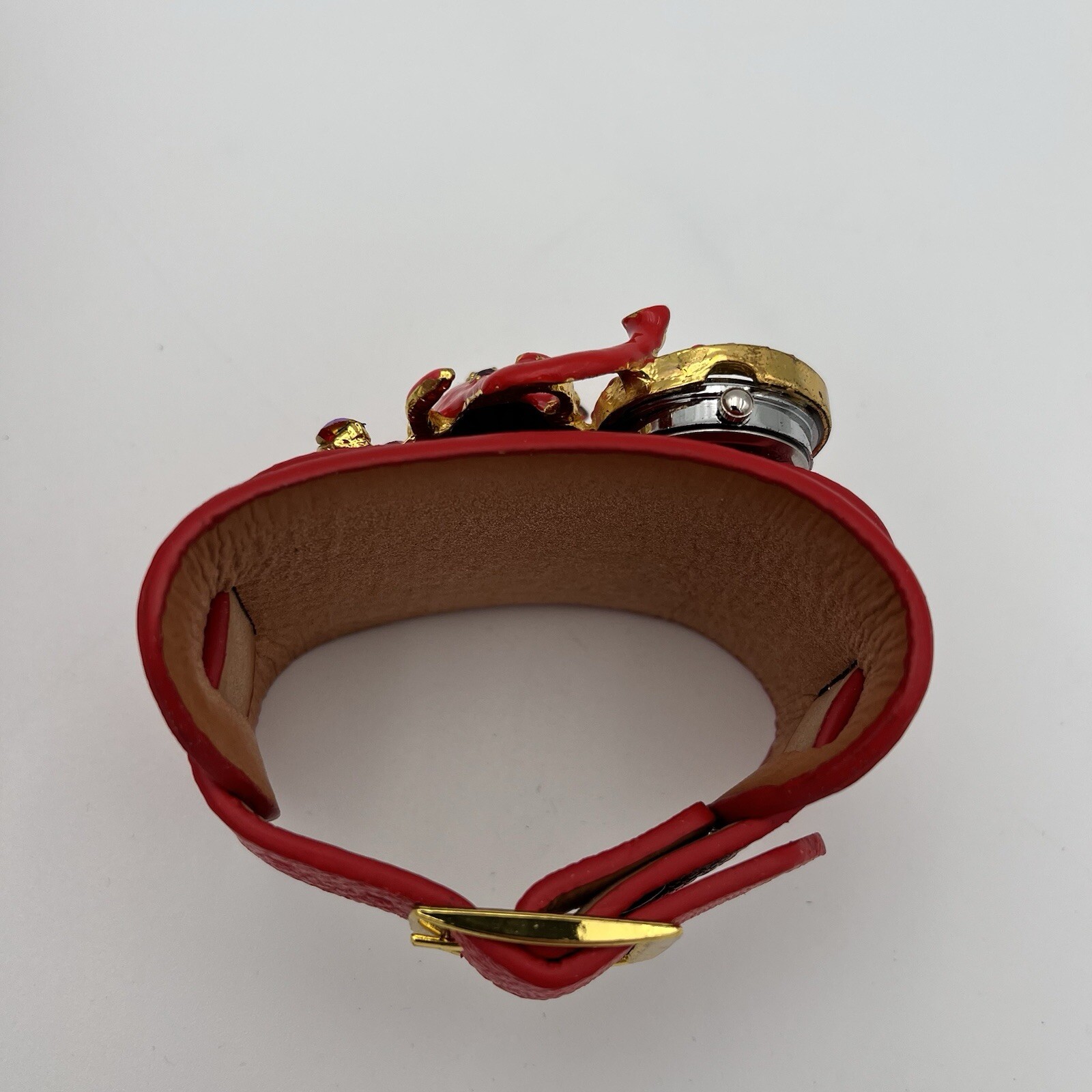 Elephant Wristband Quartz Watch With Faux Gems – Red – 2” Wide