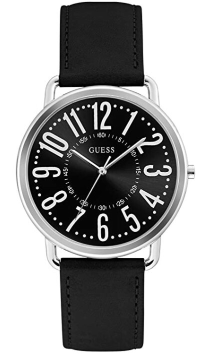 Guess 40mm Black Dial Easy Reader Black Leather Strap Unisex steel watch U1068L3