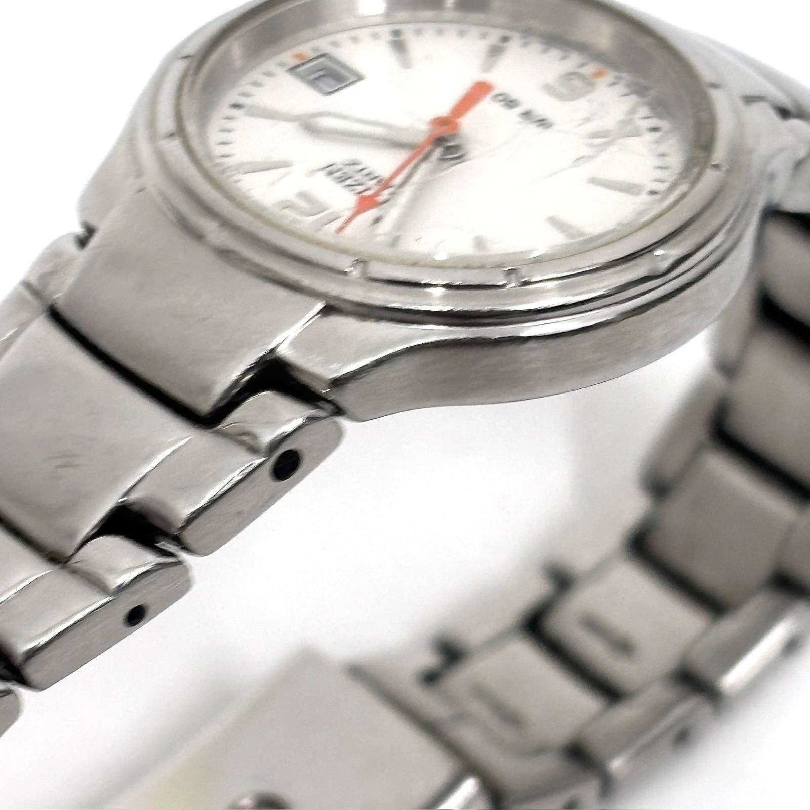 Citizen Quartz Ladies White Dial Orange Hand Stainless Steel Date New Battery