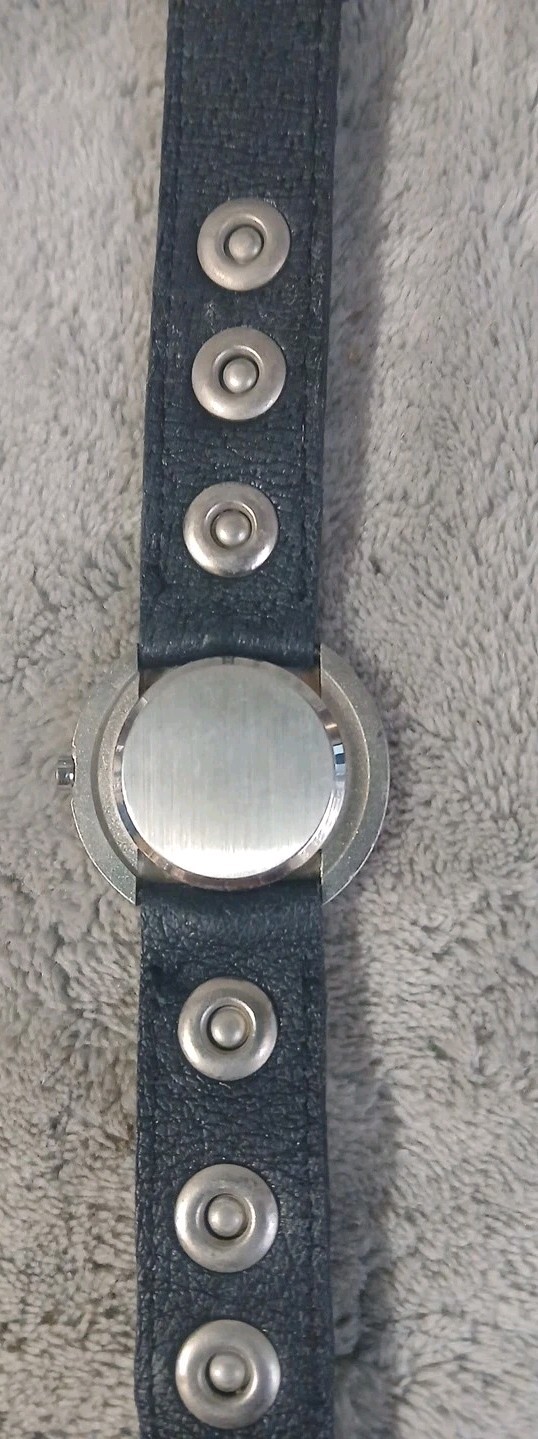 Vtg Futura Quartz Watch Women Silver Ornate Black Leather Band Needs Battery