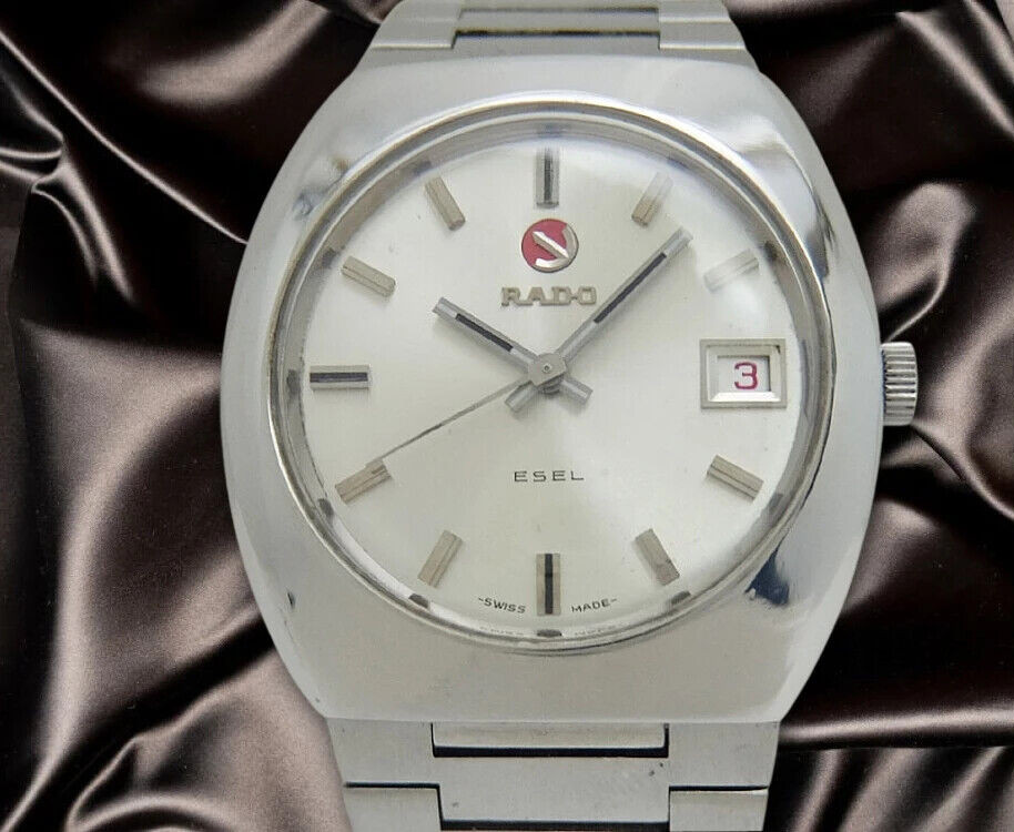 Rado Essel 25J Cal.2824 SS Cushion Red Date Silver Dial 35mm Automatic Men’s
