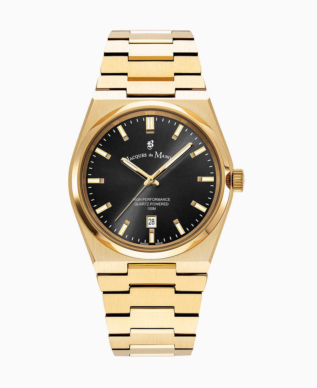 Horizon Gents Black dial, gold stainless steel bracelet Black Dial Wristwatch JW