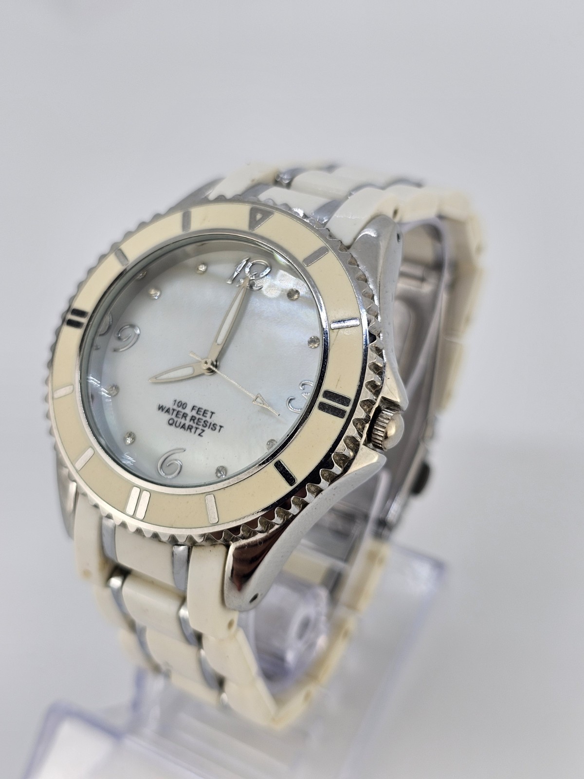 40MM Women’s Watch White Dial White Gray Plastic Metal Band 6″ NEW Battery