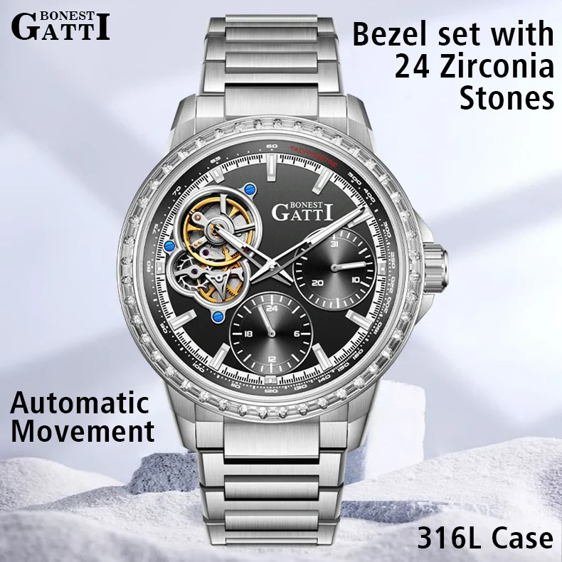 BONEST GATTI Men’s Dial Sapphire Tourbillon Automatic Watch Black 43 mm