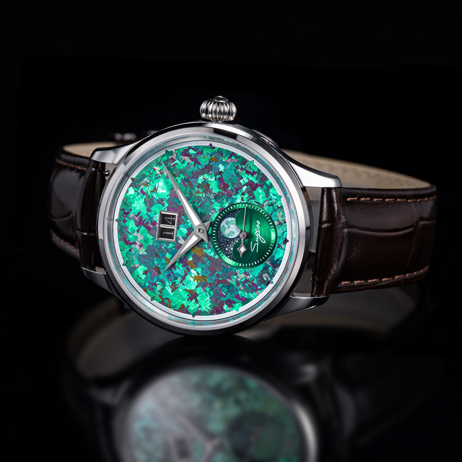 Sugess MoonPhase Master Crystallized Titanium Mens Watch Seagull 1963 S401.ZT